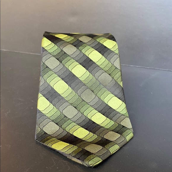 Palatina Silk Geometric Tie Green Black - Picture 1 of 4